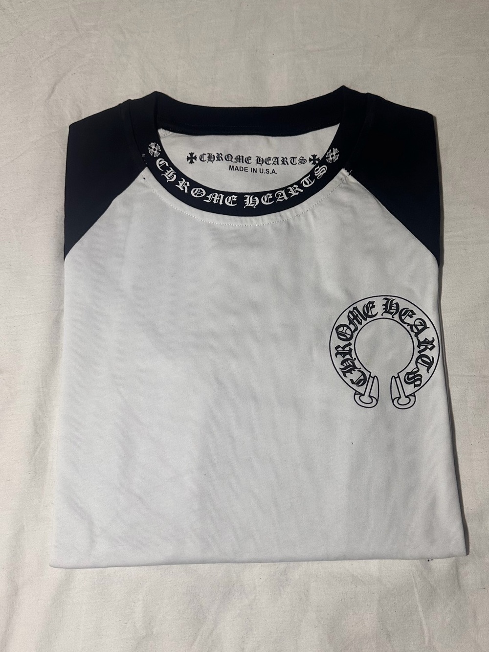 Chrome Hearts White and Black Raglan Horseshoe Logo Tee